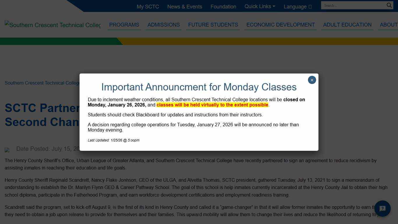 SCTC Partners to Offer Henry County Inmates Second Chance %